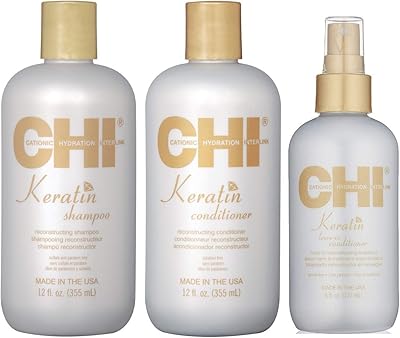 Shampooing et revitalisant reconstructeurs chi keratin 355 ml plus revitalisant sans rinçage 177