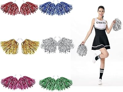 Castowave 12 pièces pompons de pom-pom girl, pompons moelleux avec bandes métalliques
