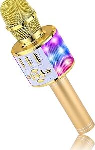 Microphone de karaoké bluetooth sans fil bonauk 4 en 1, microphone de karaoké portable pour enfants avec lumière led et haut-parleur pour karaoké à domicile compatible avec les appareils bluetooth ios et android (or). Diaytar Sénégal : Des promotions qui ont du sens