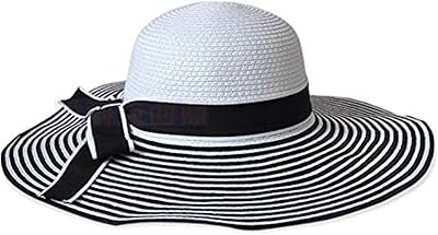 Chapeau élégant rayé noir et blanc pour femme, chapeau de paille de voyage