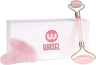 Ensemble rouleau de jade et gua sha wasel quartz rose pour le visage