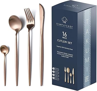 Ensemble de couverts takumi, argenterie, ensemble de couverts simply chef 16 pièces