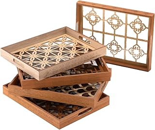 Plateau de service en bois kavsan avec couvercle en verre, taille 40 x