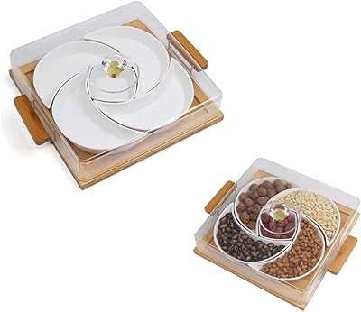 Plateau de service à 5 assiettes en porcelaine elissa avec couvercle, plat à