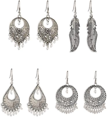 Combo de 4 boucles d'oreilles en argent antique foncé pour femme-zpfk6487