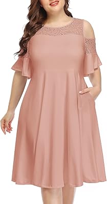 Robe décontractée élégante à col en maille pour femme, grande taille avec poches