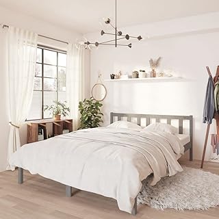 Cadre de lit en pin gris uni, taille 140 x 200 cm
