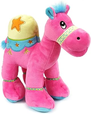 Doudou rose foncé en forme de chameau avec broderie aux détails brillants, taille