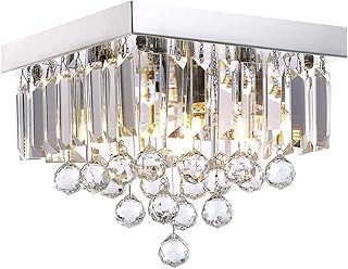 Lampe de plafond carrée en cristal à led, lustre à lumière chaude jaune