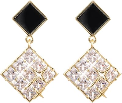 Boucles d'oreilles carrées noires à neuf diamants filtrés boucles aiguille en argent s925