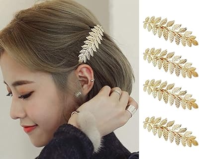 4 pièces pinces à cheveux or plume feuille fleur pince en métal