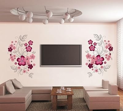 Sticker mural en pvc avec motif fleurs et vignes