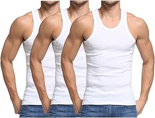Forbemk lot de 3 t-shirts côtelés sans manches en coton à col rond
