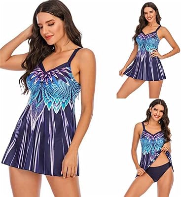 Maillot de bain une pièce grande taille imprimé plumes bleues pour femmes, maillot