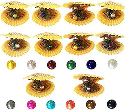 Hengsheng 10 pièces d'huîtres rouges avec une seule perle presque ronde de 7