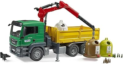Camion bruder avec élévateur, 3 canettes et bouteilles de recyclage 03753