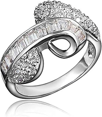 Bague classique pour femme avec zircon couleur or blanc taille 8