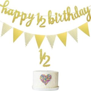 Bannière joyeux anniversaire pour 6 mois, bannière à paillettes joyeux 1/2 anniversaire, décoration de gâteau, bannière drapeau triangle pour décorations de baby shower et de fête d'anniversaire (or). Diaytar : Faites des achats intelligents en quelques clics