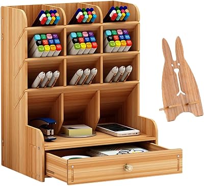 Organisateur de bureau en bois marbras, boîte porte-stylo multifonctionnelle, papeterie de bureau, support