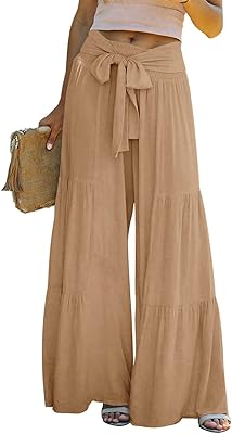 Lavorale pantalon palazzo d'été taille haute en coton et lin pour femme, pantalon de plage long. Diaytar : Connectez-vous aux meilleures offres