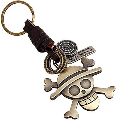 Porte-clés en métal one piece pirate skull design, porte-clés en cuir de vache