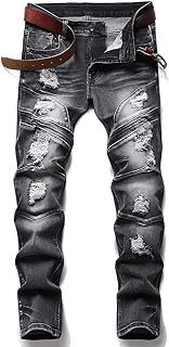 Jean droit coupe slim ximeximtian biker moto pour homme