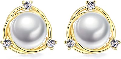 Boucles d'oreilles à tige en perles plaquées or 18 carats, boucles d'oreilles à