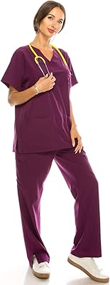 Ensemble de vêtements médicaux 7 poches avec col en v pour femme - extensible dans 4 directions, confortable et léger. Diaytar : Votre shopping, nos meilleurs prix