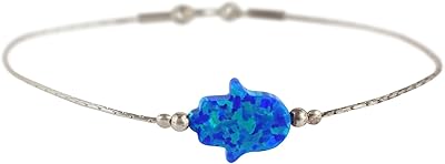 Bracelet hamsa multicolore avec pendentif opale en argent sterling avec motif juif mauvais
