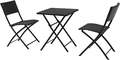 Chaise pliante zolula, ensemble bistro de patio extérieur 3 pièces avec osier noir