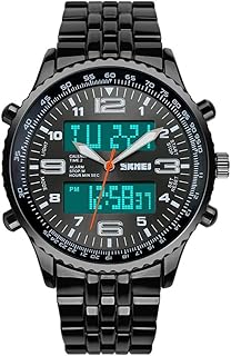 Montre led analogique-numérique de plongée à quartz dhnq 30 m (noir) avec coffret