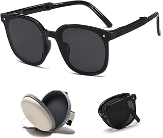 Mini lunettes de soleil polarisées pliables portables, carrées noires, avec étui, parfaites