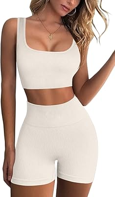 Ensemble d'entraînement côtelé sans couture 2 pièces pour femme, short de yoga taille
