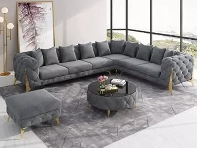 Ensemble de canapé chesterfield en velours traditionnel de luxe en forme de l