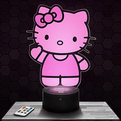 Lampe de bureau de nuit led 3d 16 couleurs illusion d'optique hello kitty