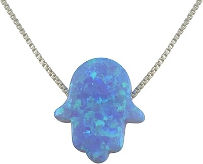 Collier pendentif main de hamsa en opale bleue claire ajudaica avec chaîne
