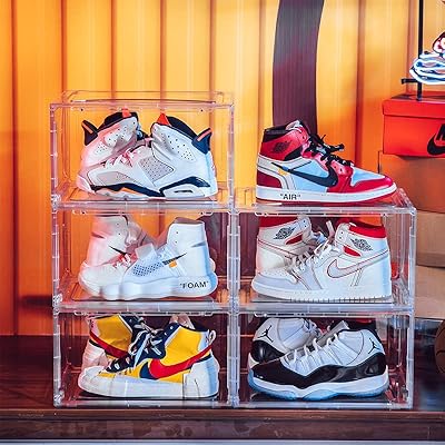Boîte à chaussures avant magnétique empilable pour maison organisée avec présentoir en acrylique