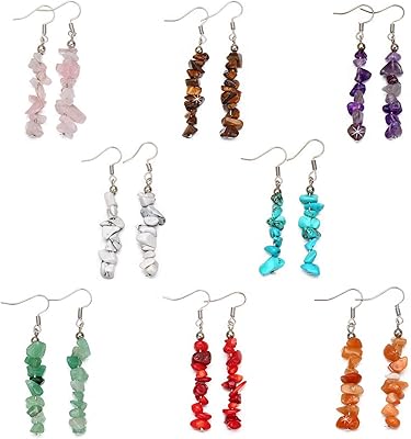 Boucles d'oreilles pendantes en pierre naturelle 8 paires de boucles cristal coloré