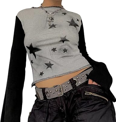T-shirt à manches longues et col en v y2k pour femme