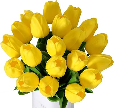Beauty 20pcs bouquets tactiles de tulipes artificielles pour la maison/bureau/mariage/fête/décoration de table (jaune)