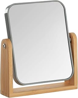 Miroir de maquillage grossissant double face 3x avec support en bambou, petit miroir