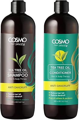Shampooing et après-shampooing antipelliculaire à l'huile d'arbre à thé cosmo 480 ml, lot