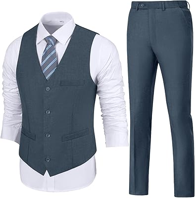 Ensemble de costume 2 pièces coupe ajustée pour hommes, col en v, blazer
