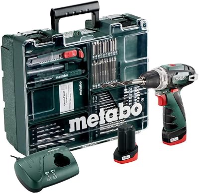 Perceuse électrique metabo basic 6.00080.88 powermax ps avec 2 batteries 2a/mandrin de perçage