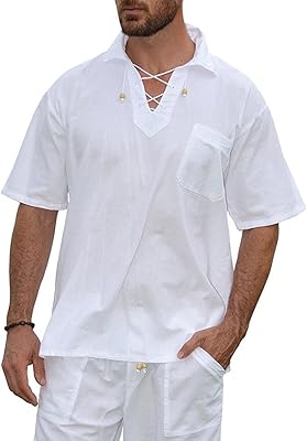 Chemise blanche en pur coton pour hommes hippie décontractée à
