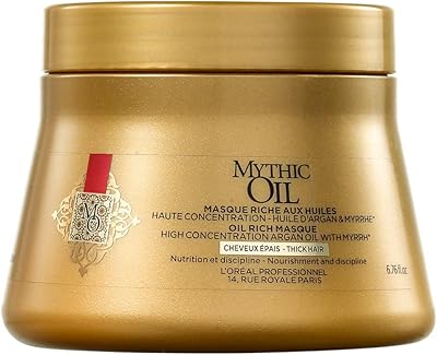 L'oréal paris mythic oil masque à l'huile d'argan pour cheveux épais, 200 ml