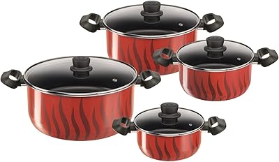 Batterie de cuisine en aluminium tefal tempo flame g6 - 8 pièces, rouge