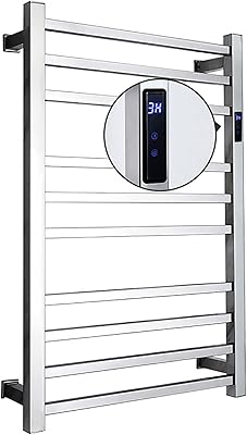 Sèche-serviettes électrique avec minuterie chaude, mural, 10 bars, porte-serviettes électrique intelligent, acier inoxydable