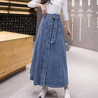Jupe trapèze en jean mi-longue à boutons pour femmes, jupe longue en jean