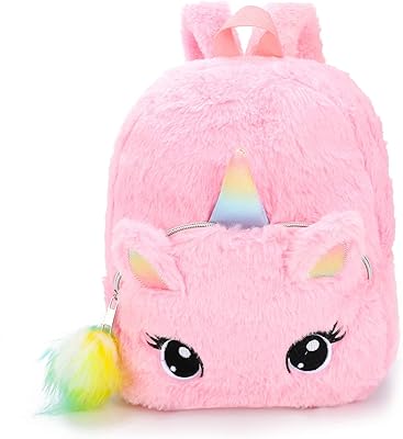 Sac à dos licorne pour filles, petit sac d'école mignon en peluche bleue